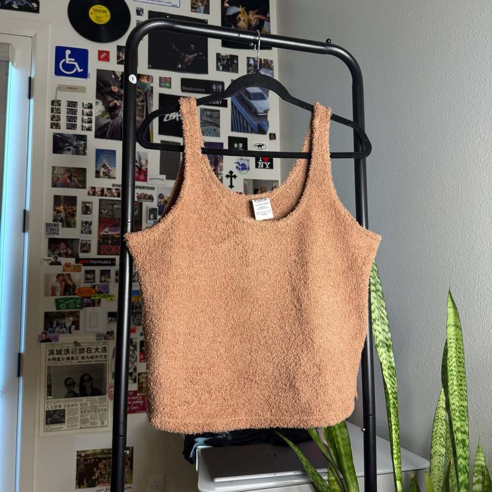 PINK Victoria's Secret Fuzzy Chenille Sleep Tank Top Tan Brown XL
